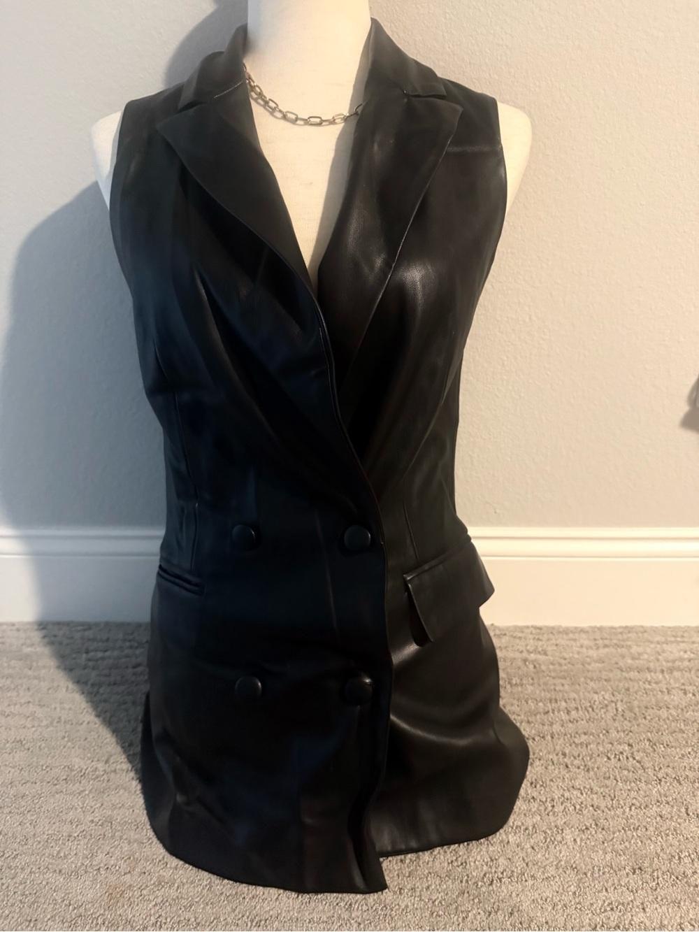 Jason Wu Black Sleeveless Double-Breasted Faux Leather Vest